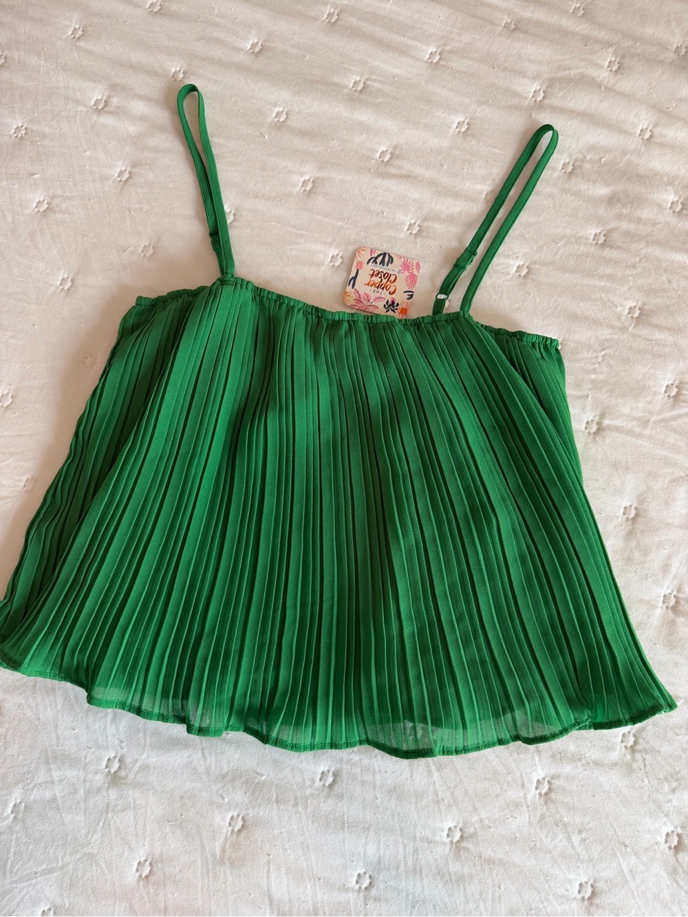 Women’s Boutique Green Pleated Spaghetti Strap Tank